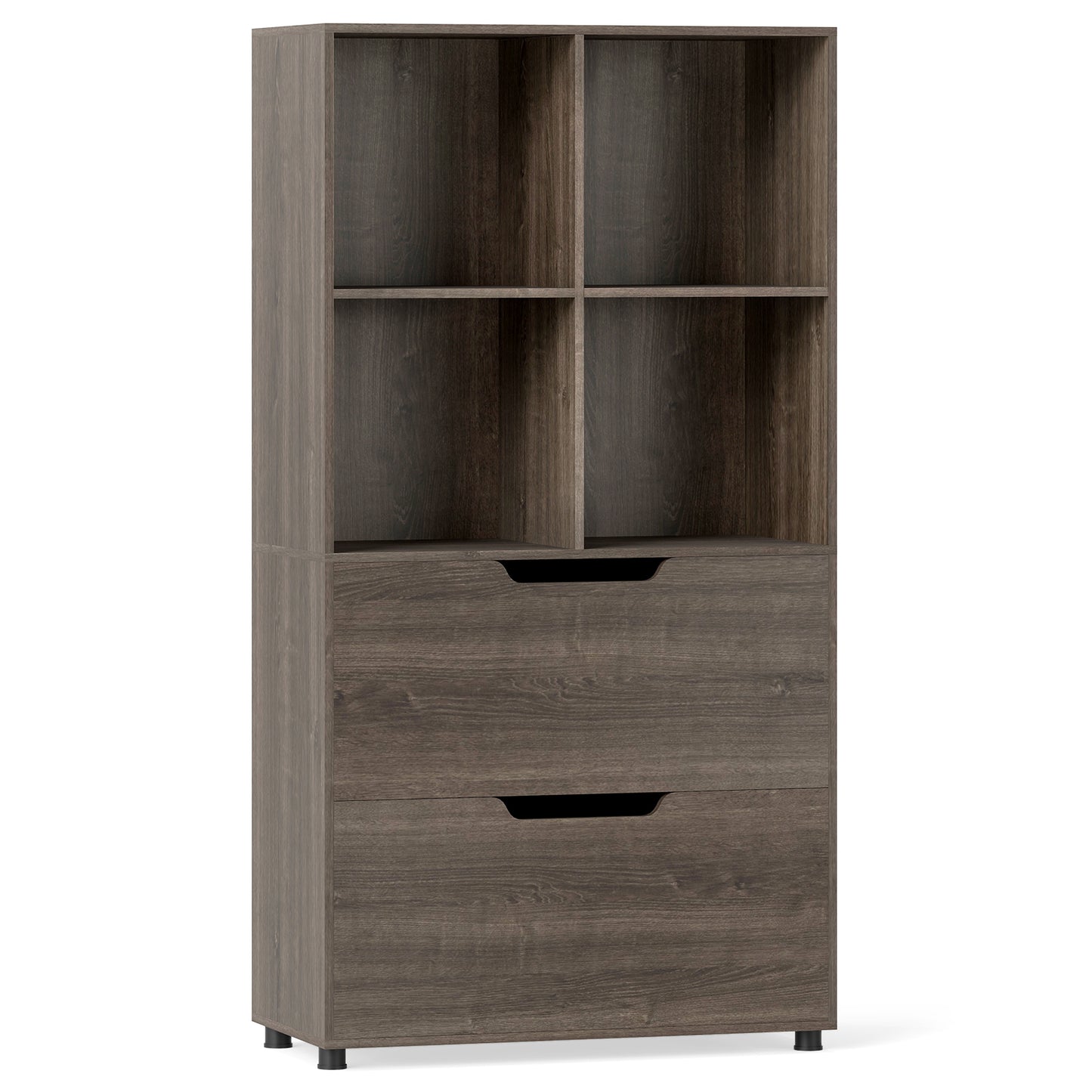 4-Cube Bookcase with 2 Drawers 51 inch 5-Tier Tall Freestanding Bookshelf-Gray
