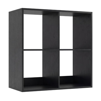4 Cube Bookshelf with Back Guardrail for Living Room Bedroom-Coffee - Black