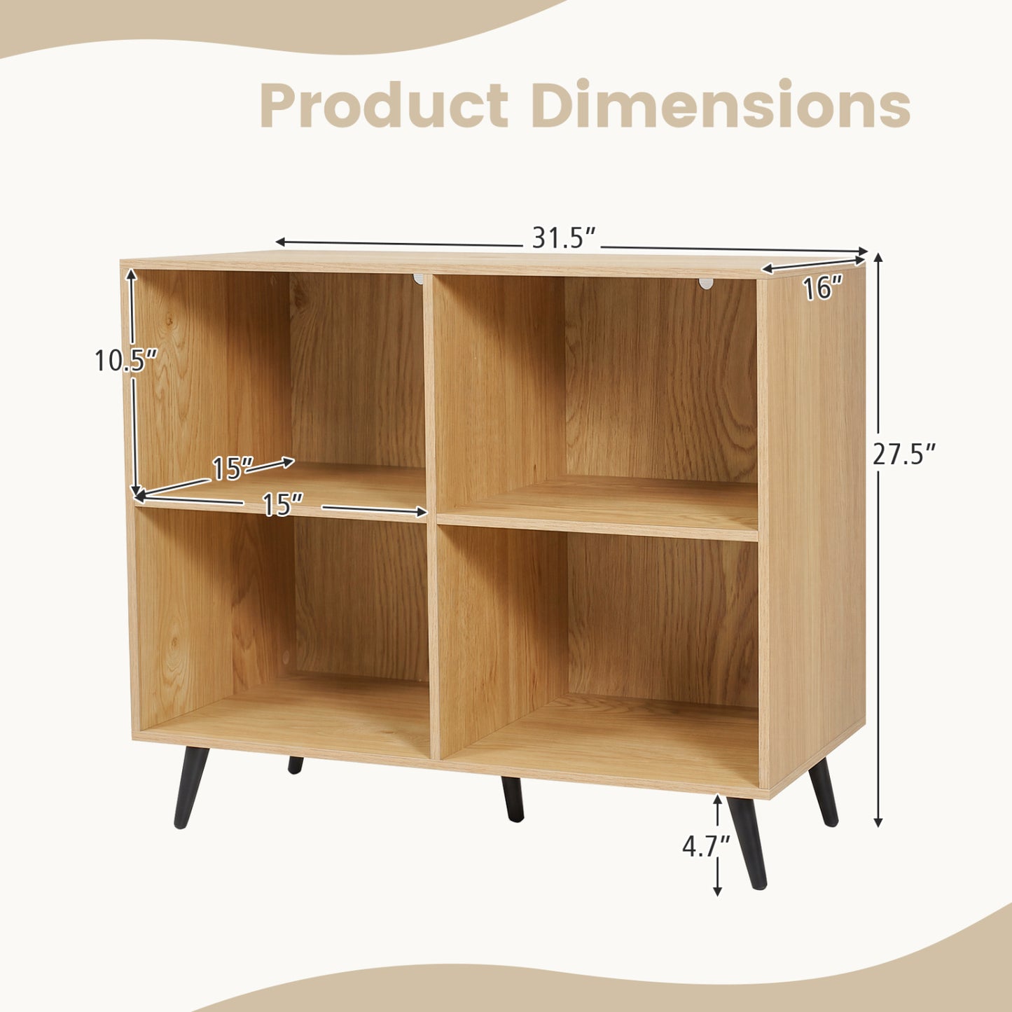 4-Cube Bookshelf with Metal Legs - White