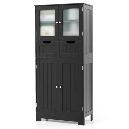 3 Tier Freee-Standing Bathroom Cabinet with 2 Drawers and Glass Doors-White - Black