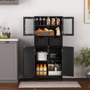 4 Door Freestanding Bathroom Floor Storage Cabinet with 2 Drawers and Glass Doors-Black