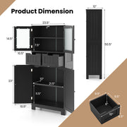 4 Door Freestanding Bathroom Floor Storage Cabinet with 2 Drawers and Glass Doors-Black