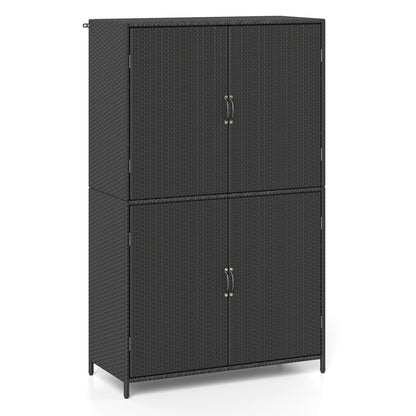 Rattan Vertical Storage Shed with Adjustable Shelves