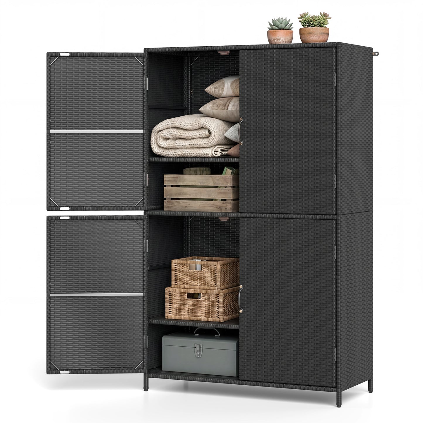 Rattan Vertical Storage Shed with Adjustable Shelves