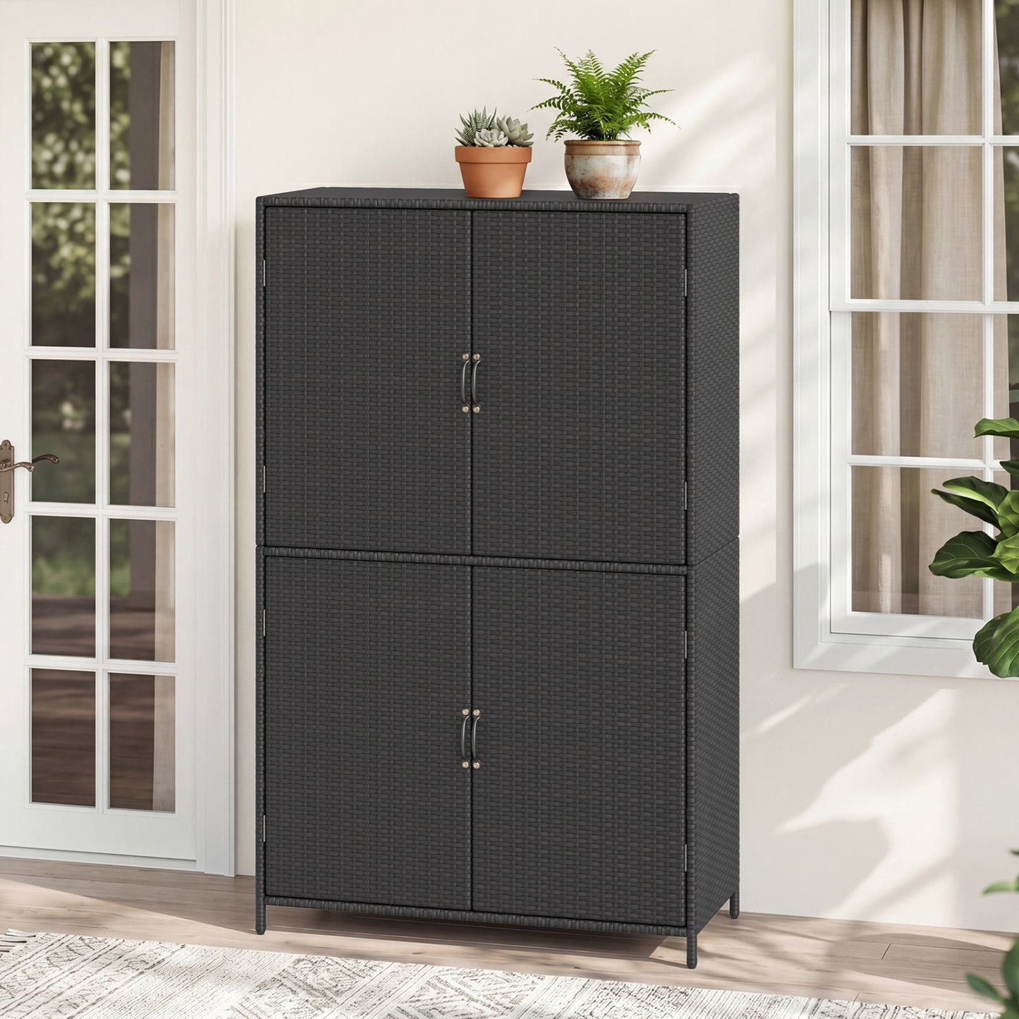 Rattan Vertical Storage Shed with Adjustable Shelves