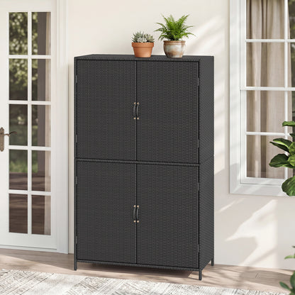 Rattan Vertical Storage Shed with Adjustable Shelves
