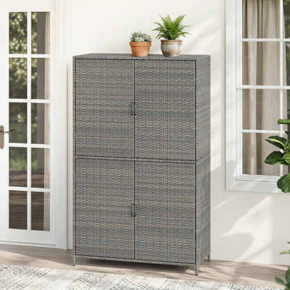 Rattan Vertical Storage Shed with Adjustable Shelves