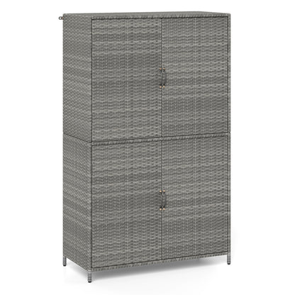 Rattan Vertical Storage Shed with Adjustable Shelves