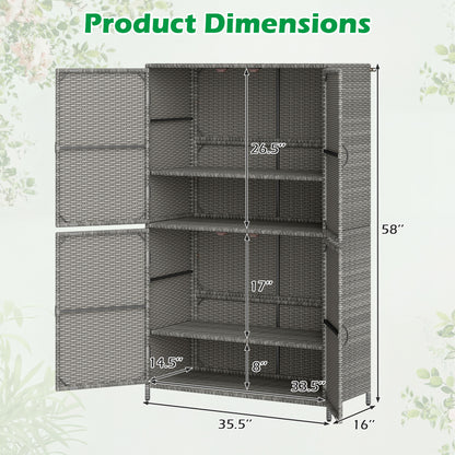 Rattan Vertical Storage Shed with Adjustable Shelves