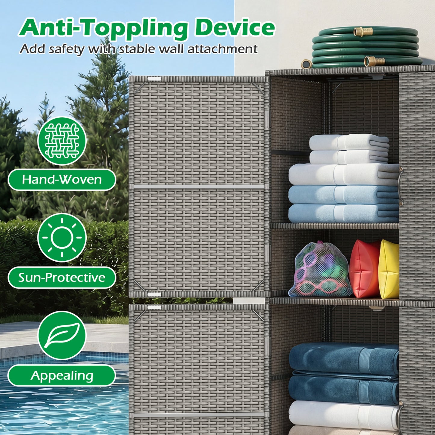 Rattan Vertical Storage Shed with Adjustable Shelves