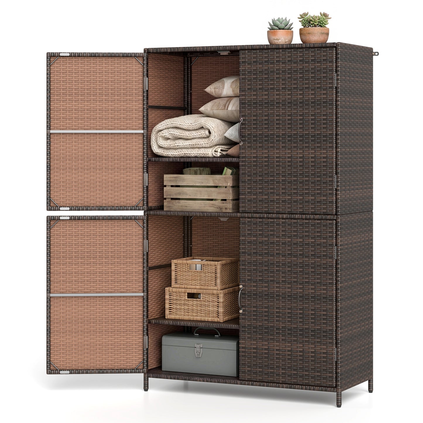 Rattan Vertical Storage Shed with Adjustable Shelves