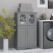 4 Doors Freeestanding Bathroom Floor Cabinet with Adjustable Shelves-Gray