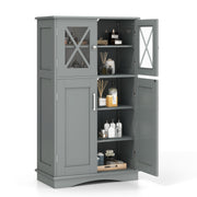4 Doors Freeestanding Bathroom Floor Cabinet with Adjustable Shelves-Gray