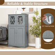 4 Doors Freeestanding Bathroom Floor Cabinet with Adjustable Shelves-Gray