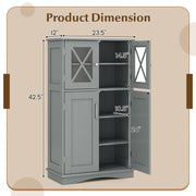 4 Doors Freeestanding Bathroom Floor Cabinet with Adjustable Shelves-Gray