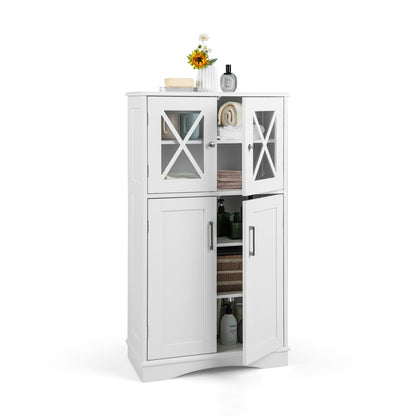 4 Doors Freeestanding Bathroom Floor Cabinet with Adjustable Shelves-White - White