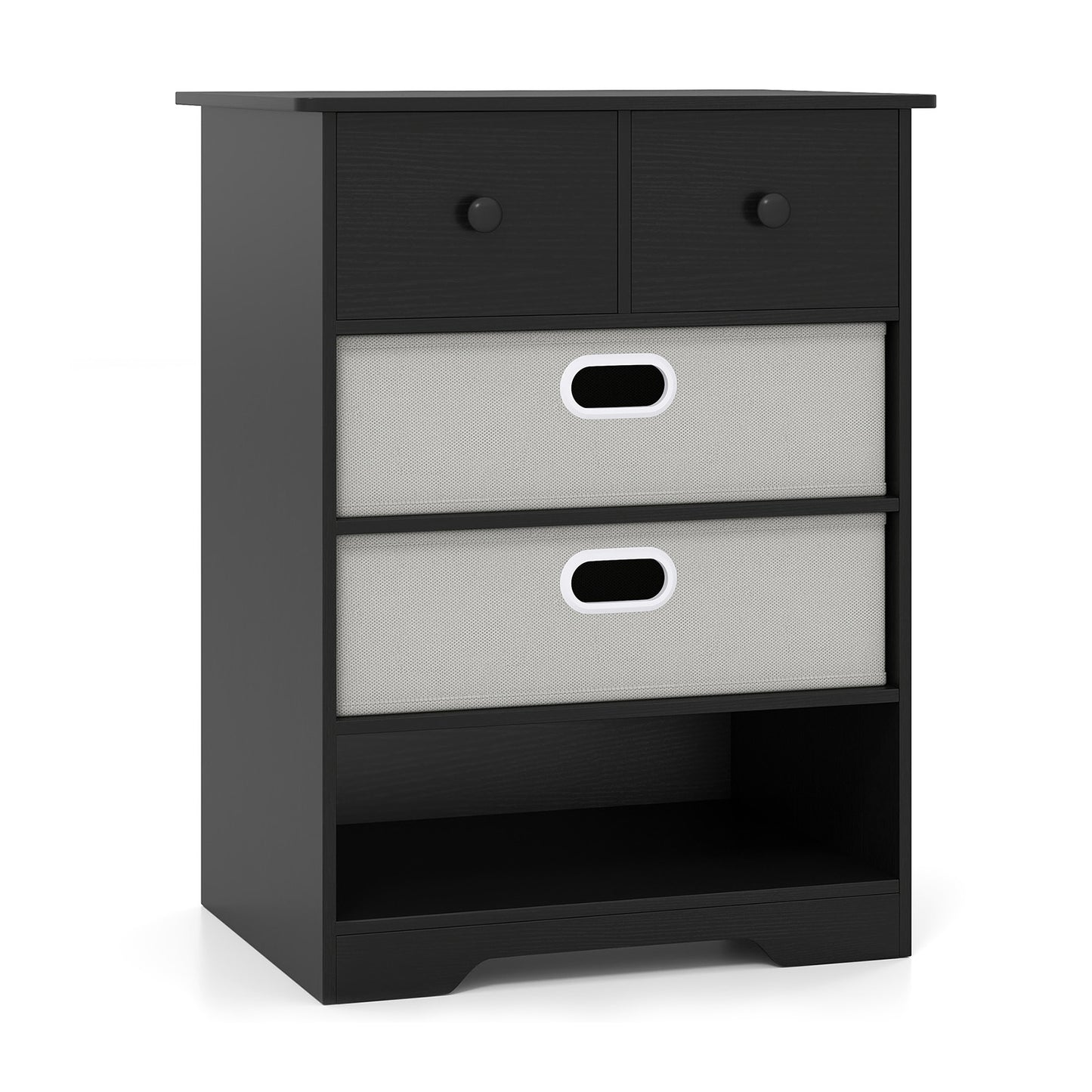 4-Drawer Dresser Modern Chest Storage Organizer with Open Shelves-Black - Black
