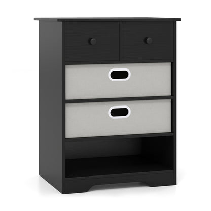 4-Drawer Dresser Modern Chest Storage Organizer with Open Shelves-Black - Black