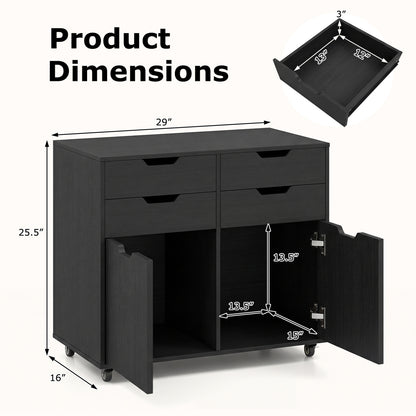 4 Drawer File Cabinet with Wheels for Home Office Organization-Black