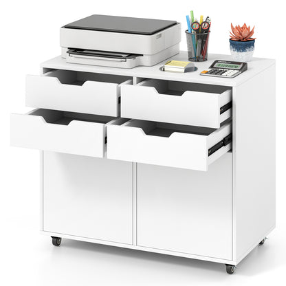 4 Drawer File Cabinet with Wheels for Home Office Organization-White