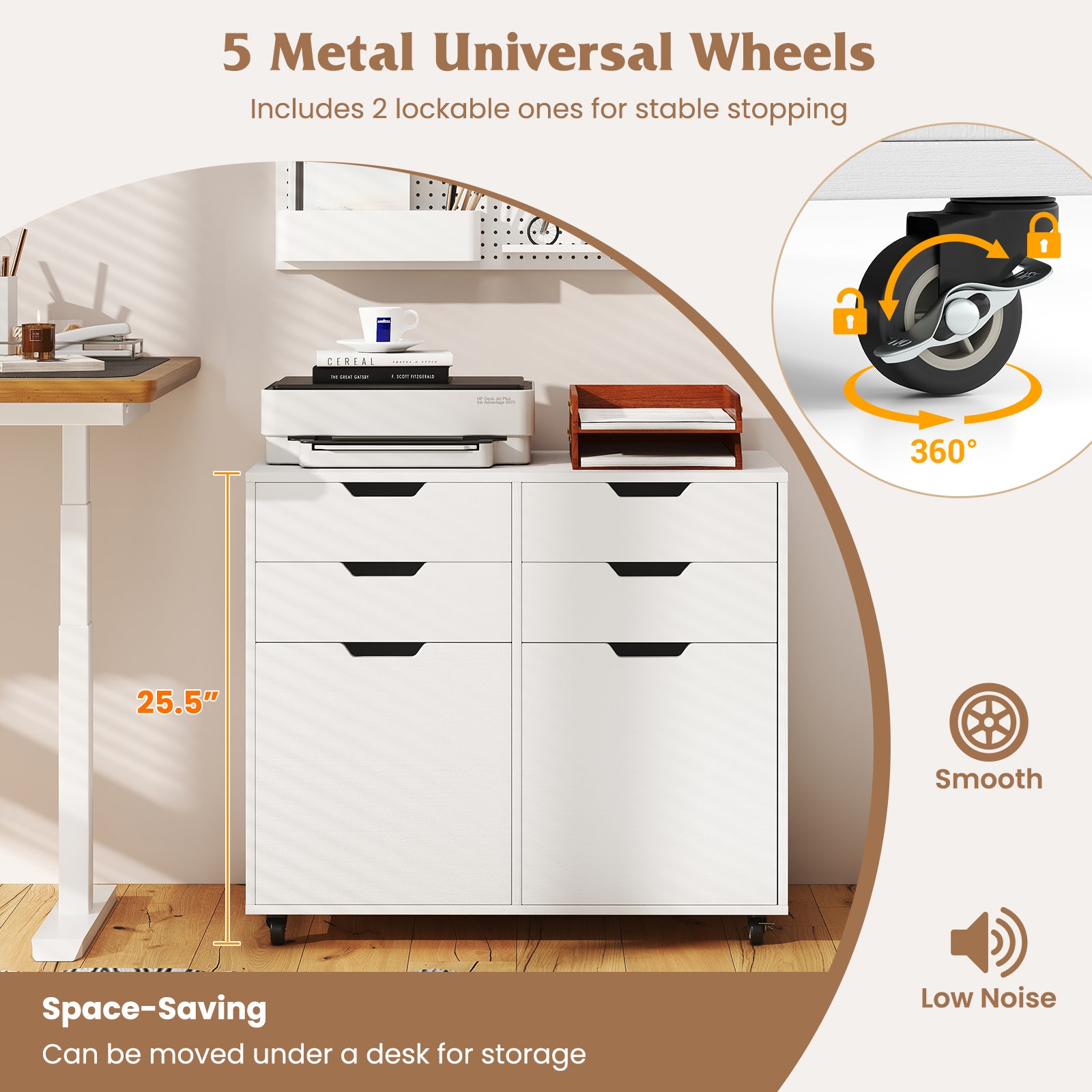 4 Drawer File Cabinet with Wheels for Home Office Organization-White