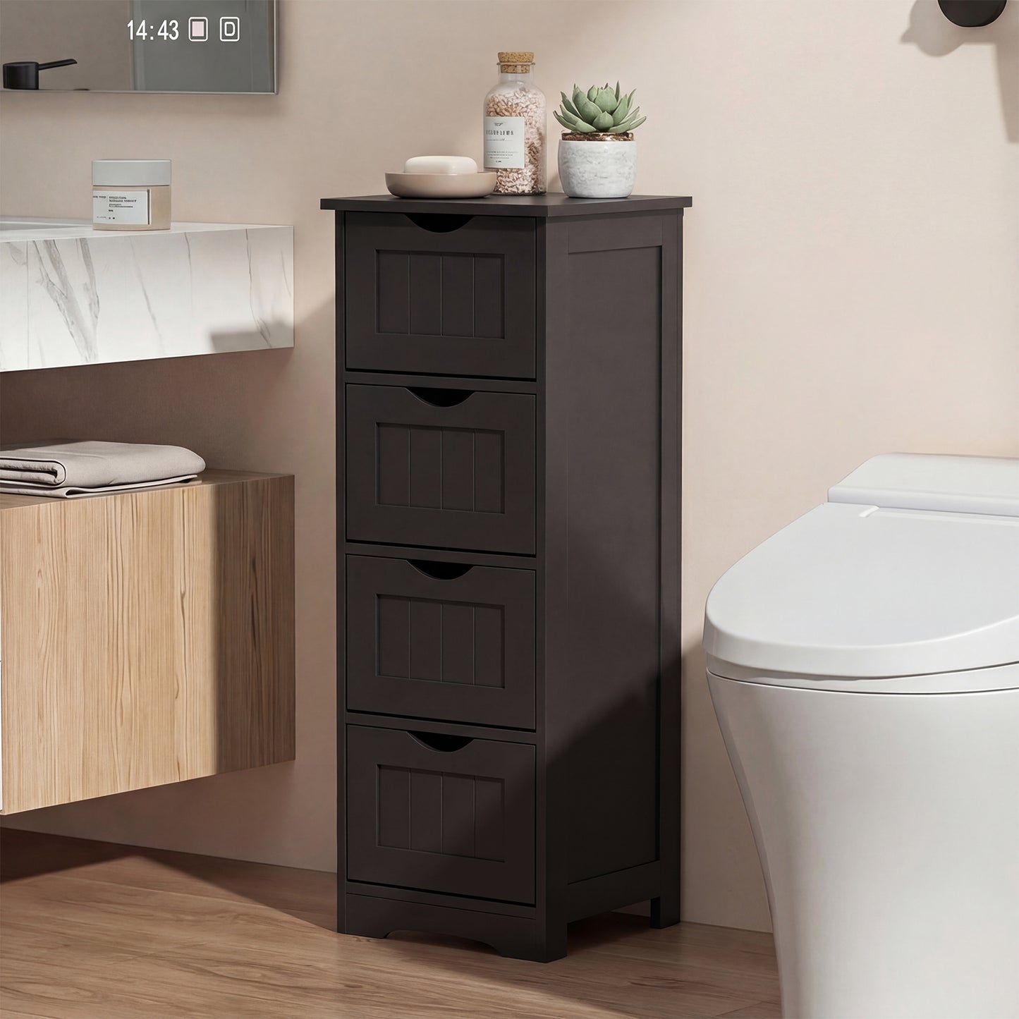 4-Drawer Freestanding Floor Cabinet with Anti-Toppling Device-Dark Brown