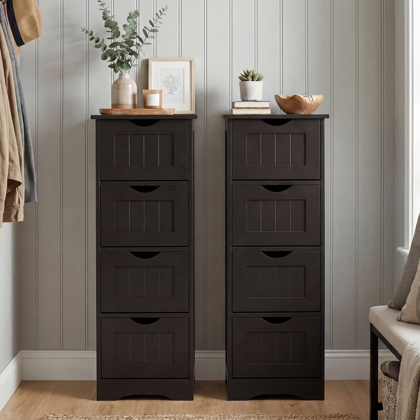 4-Drawer Freestanding Floor Cabinet with Anti-Toppling Device-Dark Brown