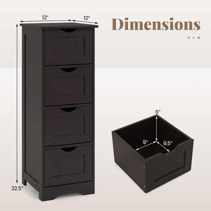 4-Drawer Freestanding Floor Cabinet with Anti-Toppling Device-Dark Brown
