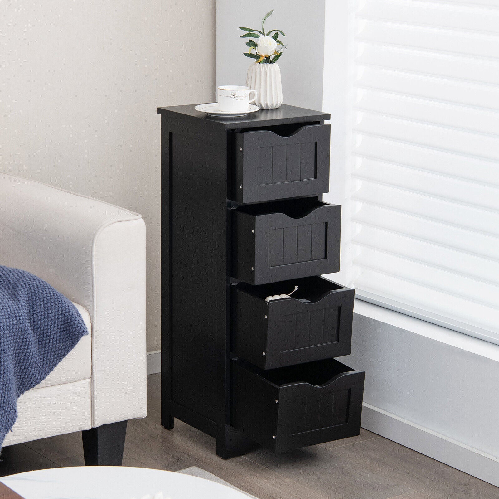 4-Drawer Freestanding Floor Cabinet with Anti-Toppling Device-Black