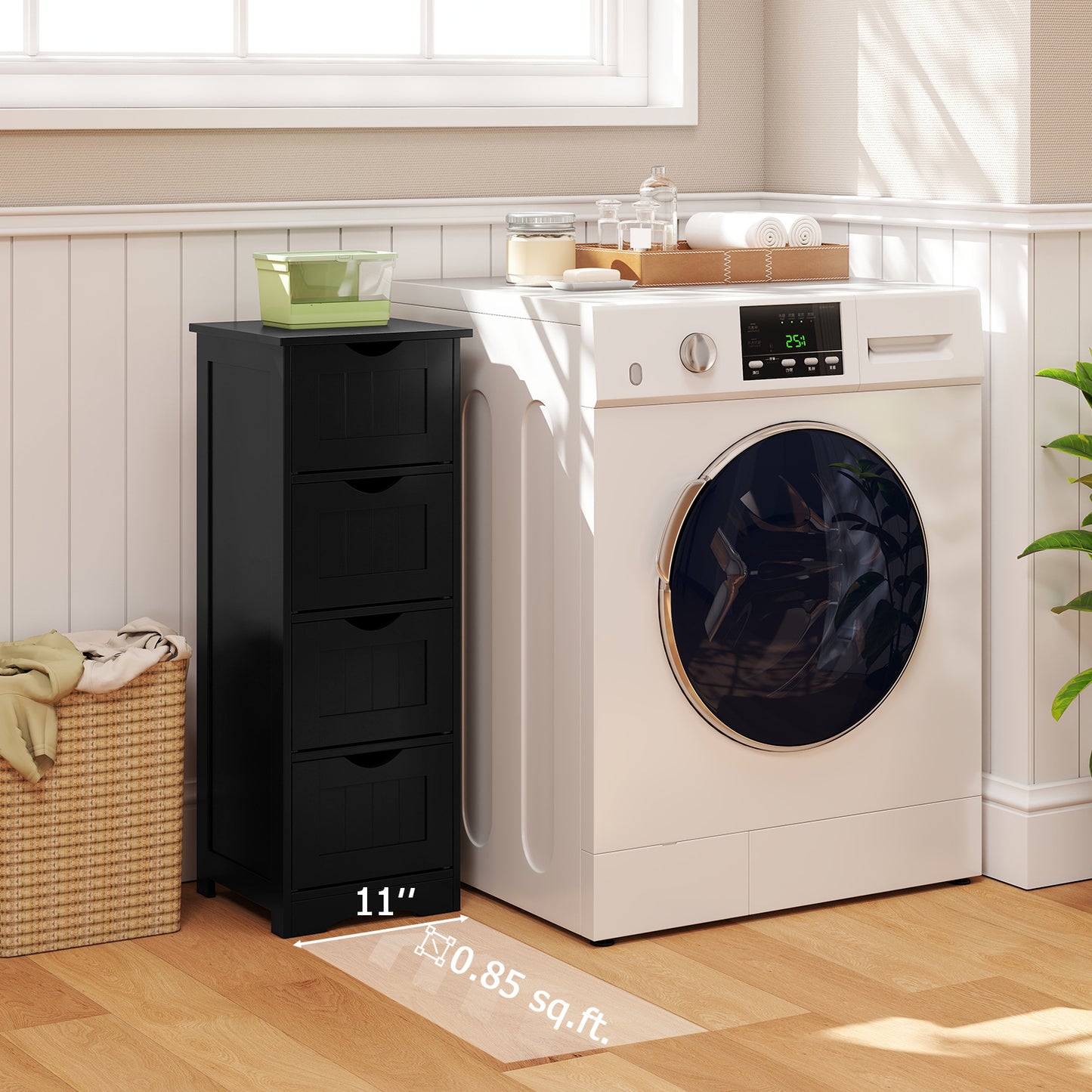 4-Drawer Freestanding Floor Cabinet with Anti-Toppling Device-Black