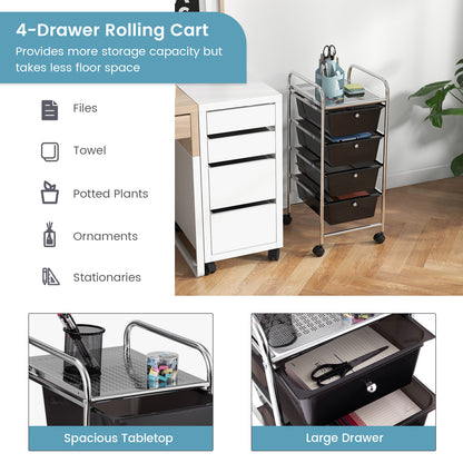 4-Drawer Cart Storage Bin Organizer Rolling with Plastic Drawers