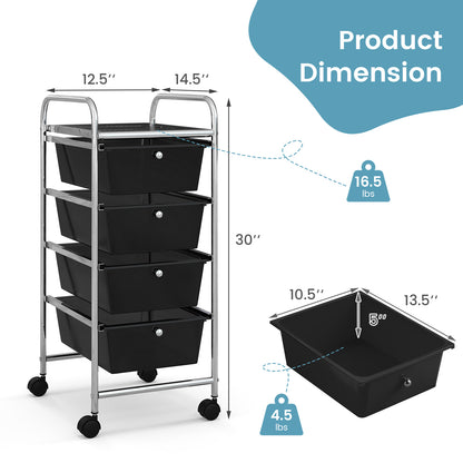 4-Drawer Cart Storage Bin Organizer Rolling with Plastic Drawers