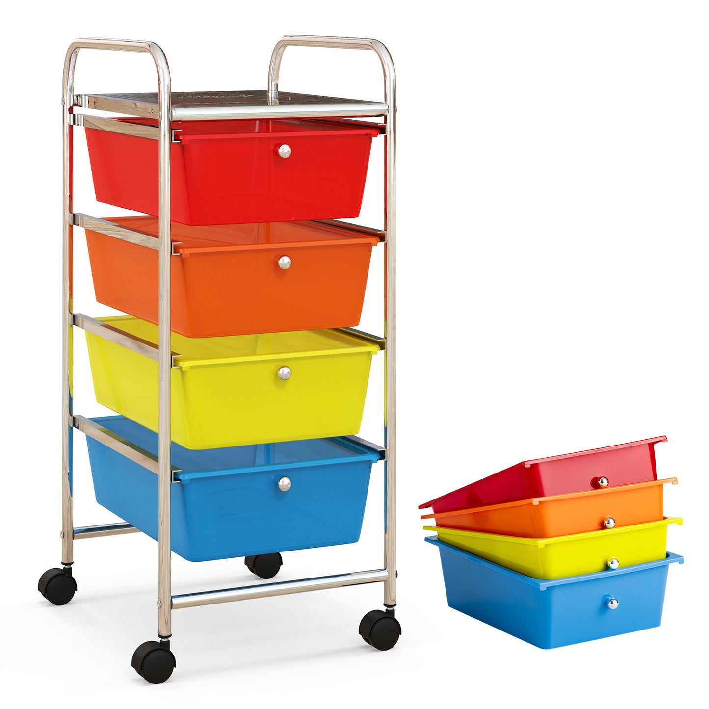 4-Drawer Cart Storage Bin Organizer Rolling with Plastic Drawers-Multicolor - Multicolor