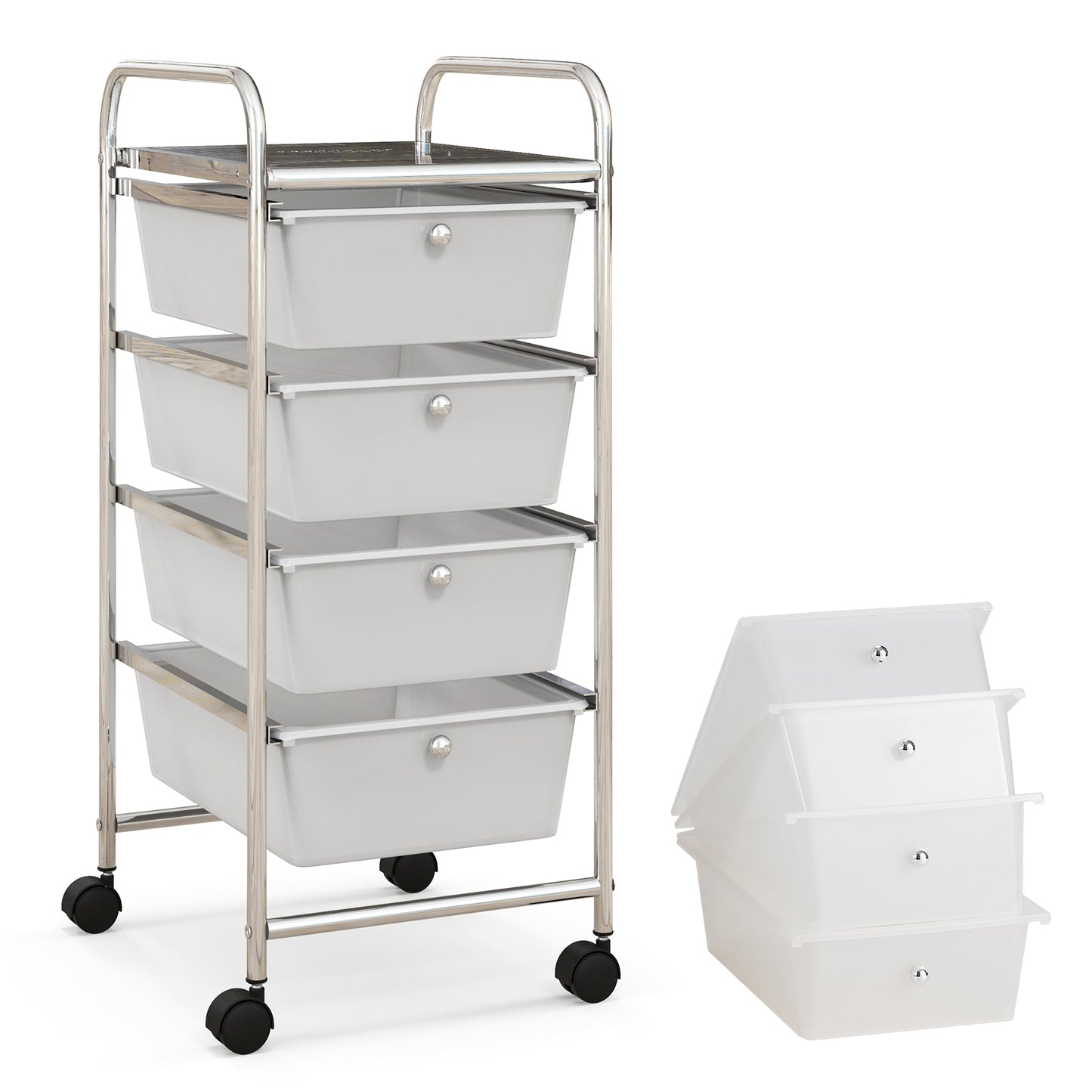 4-Drawer Cart Storage Bin Organizer Rolling with Plastic Drawers-Multicolor - White