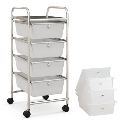 4-Drawer Cart Storage Bin Organizer Rolling with Plastic Drawers-Multicolor - White