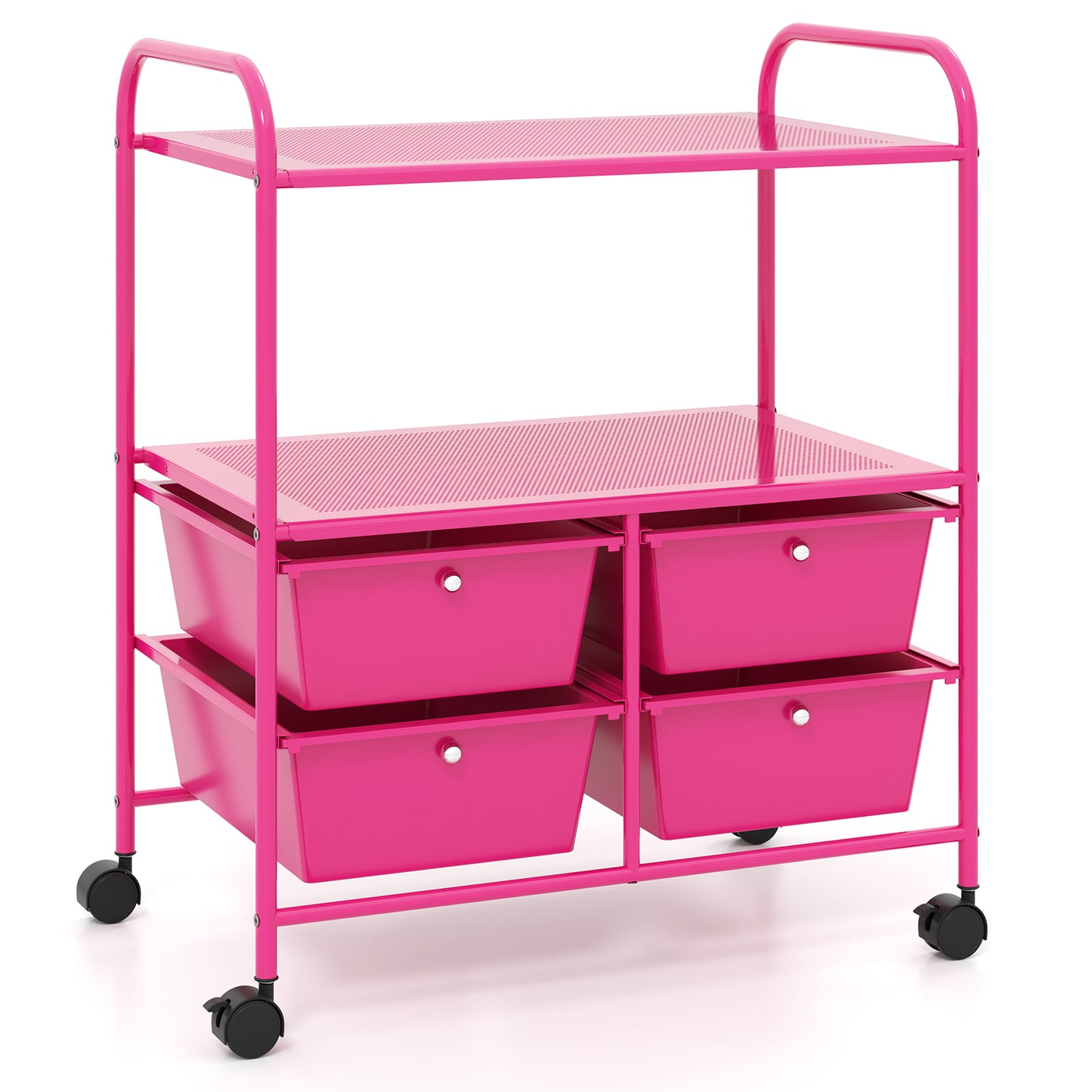 Mobile 4 Drawers Shelves Rolling Storage Cart Rack-Transparent Multicolor - Hot Pink