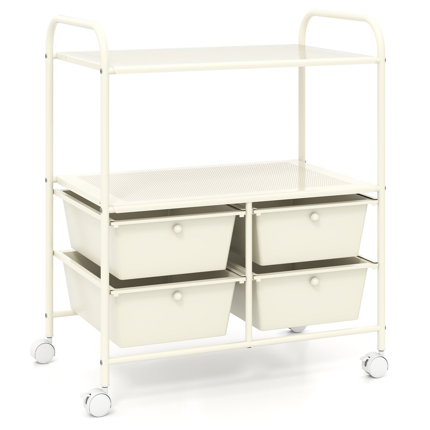 Mobile 4 Drawers Shelves Rolling Storage Cart Rack-Transparent Multicolor - White