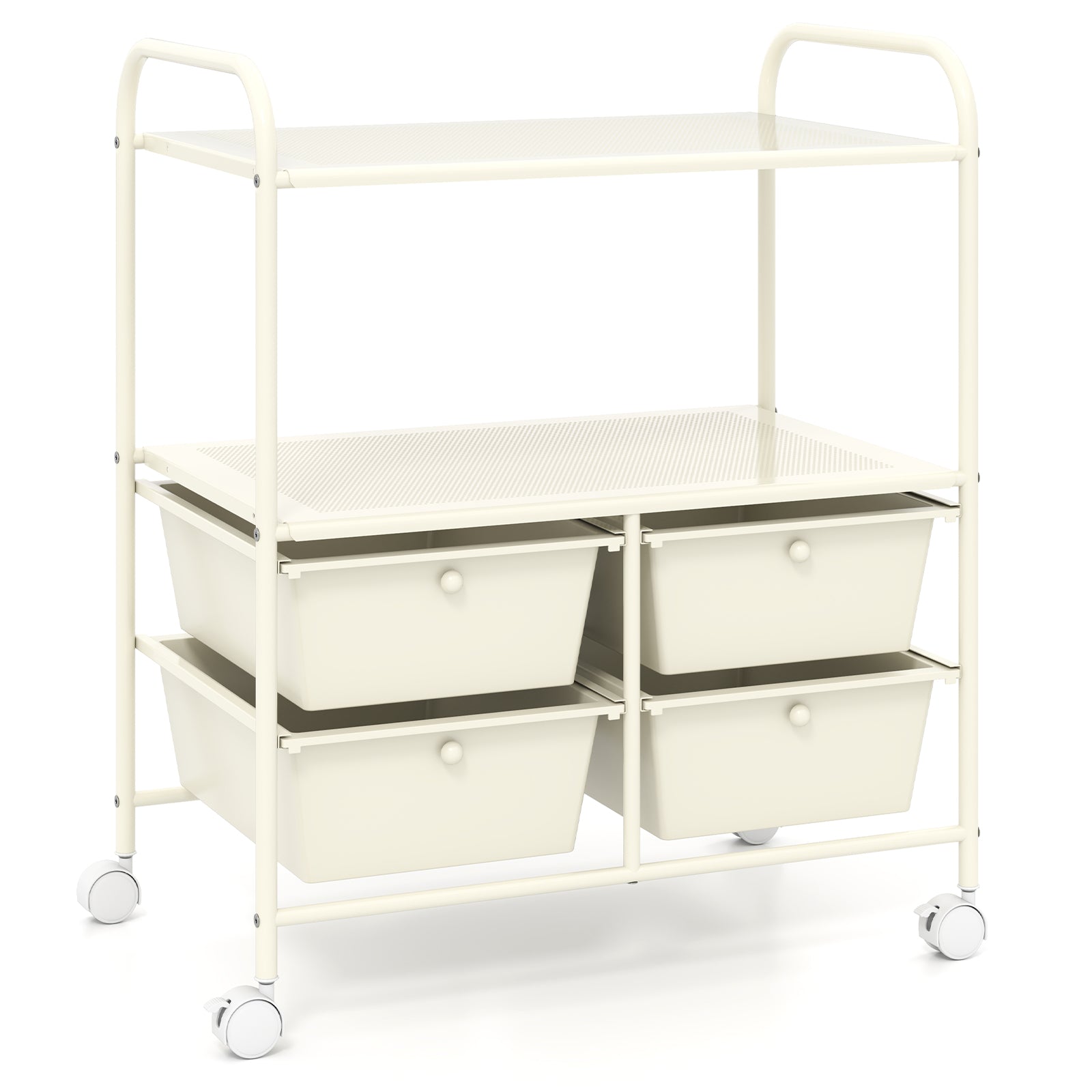 Mobile 4 Drawers Shelves Rolling Storage Cart Rack-Transparent Multicolor - White