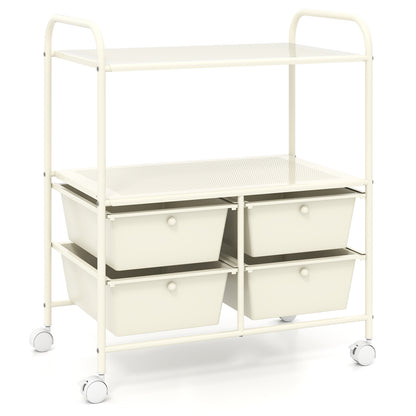 Mobile 4 Drawers Shelves Rolling Storage Cart Rack-Transparent Multicolor - White