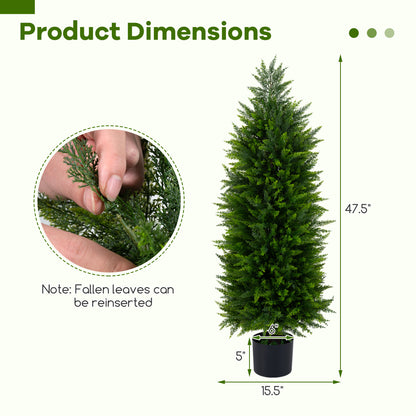 4 FT Artificial Topiary Tree Set of 2 Faux Cedar Cypress Plants in Cement-Filled Pots