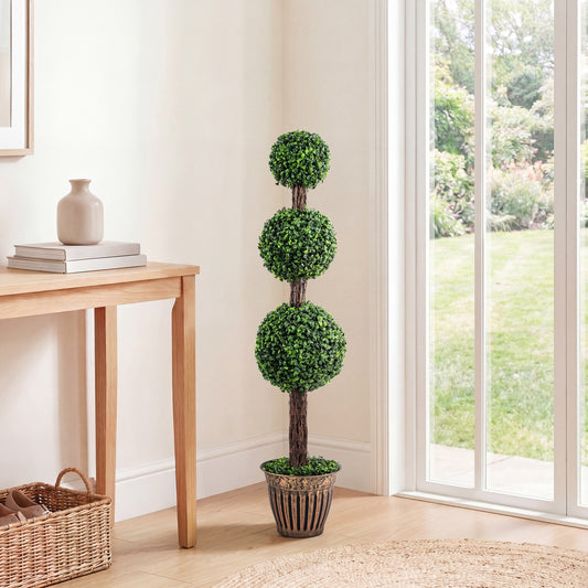 4 FT Artificial Triple Ball Boxwood Tree with Cement-filled Retro Planter