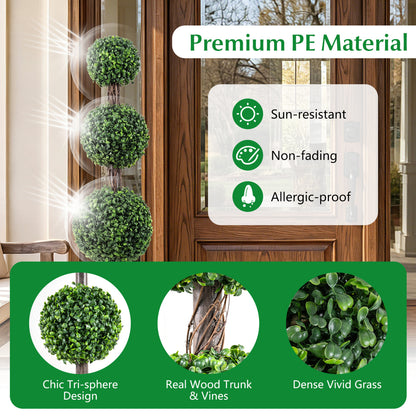4 FT Artificial Triple Ball Boxwood Tree with Cement-filled Retro Planter