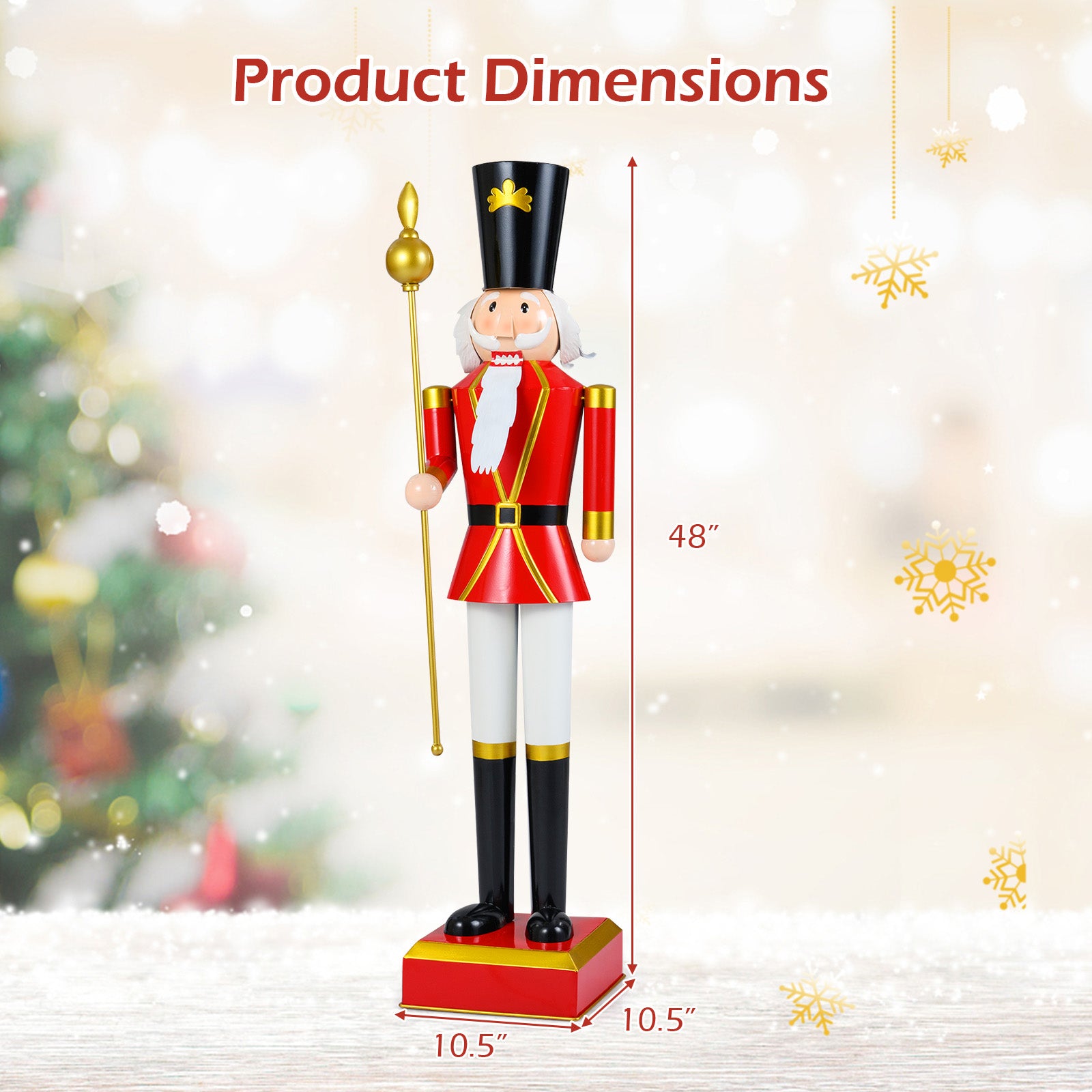 4 FT Christmas Nutcracker with High Hat & Beautiful Scepter-Black & Red