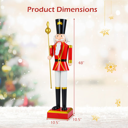 4 FT Christmas Nutcracker with High Hat & Beautiful Scepter-Black & Red