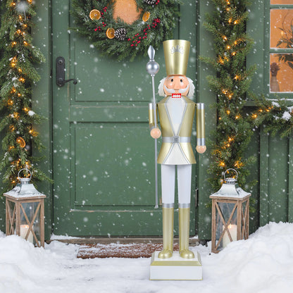 4 FT Christmas Nutcracker with High Hat & Beautiful Scepter-White & Golden