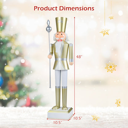 4 FT Christmas Nutcracker with High Hat & Beautiful Scepter-White & Golden
