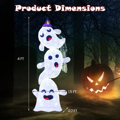 4 FT Lighted Standing Halloween Decoration Stacked Ghosts with 120 LED Lights