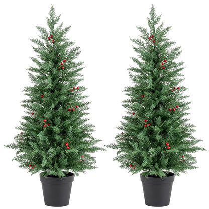 4 FT Pre-lit Christmas Trees with 70 Warm White LED Lights and 173 Branch Tips 2 Pack