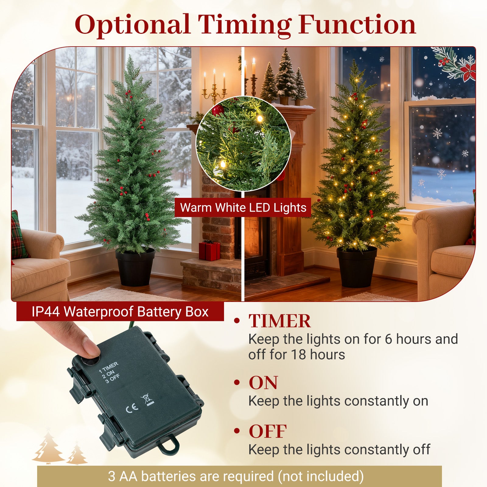 4 FT Pre-lit Christmas Trees with 70 Warm White LED Lights and 173 Branch Tips 2 Pack