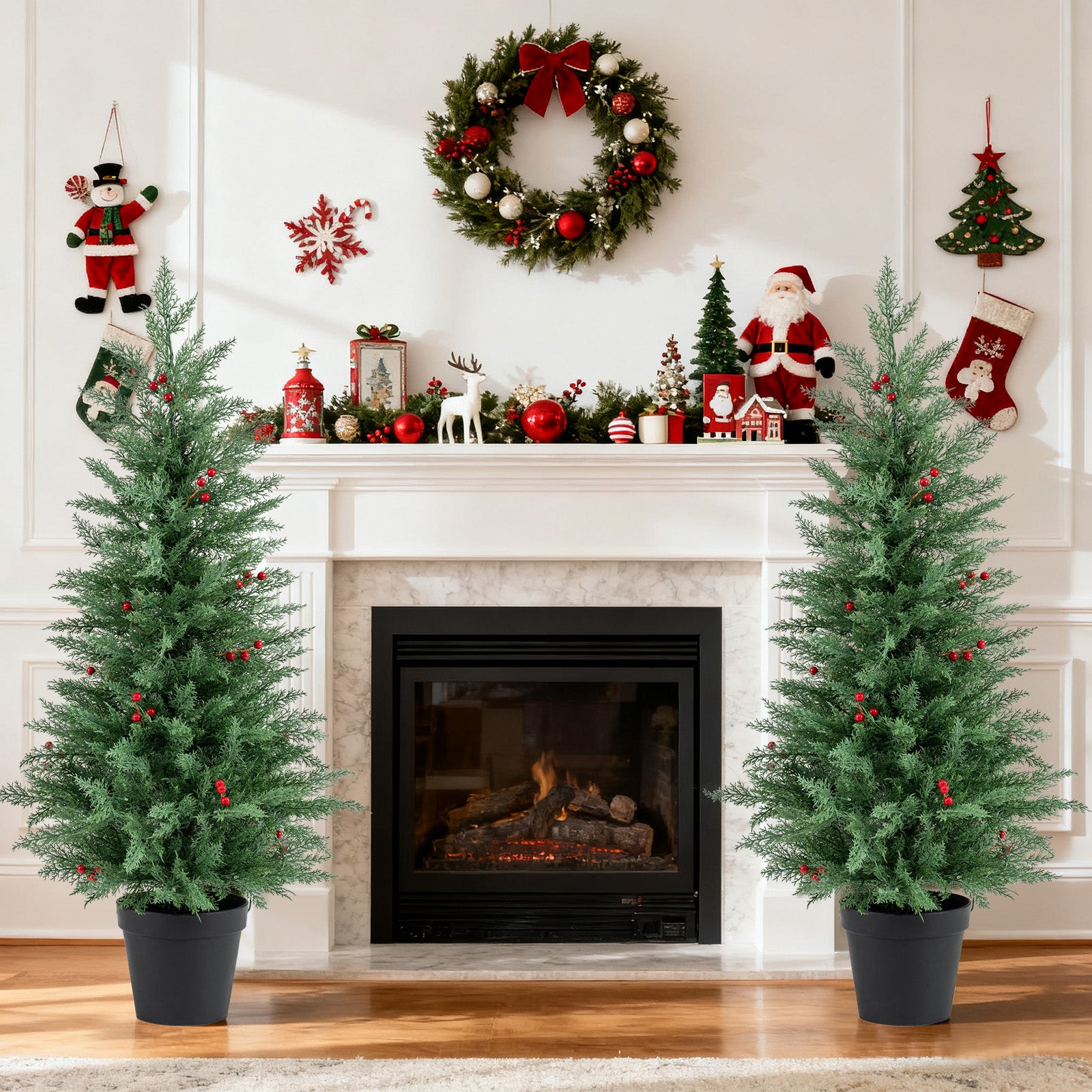 4 FT Pre-lit Christmas Trees with 70 Warm White LED Lights and 173 Branch Tips 2 Pack